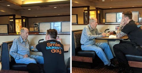 Un anciano de 91 años rompe en llanto al hablar con el camarero que lo acompañó a cenar