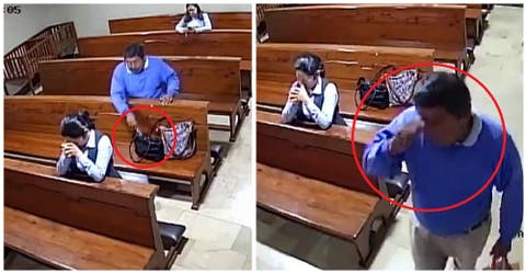 Graban a un hombre que se hace pasar por devoto, roba en la iglesia y se persigna al salir