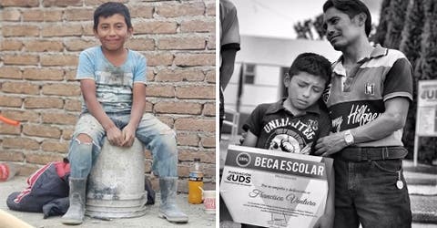 El niño que trabaja como albañil se emociona al recibir una beca de una universidad