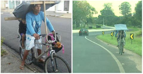 Recorre 40 kilómetros en su humilde bicicleta improvisada para que su hija llegue a clases
