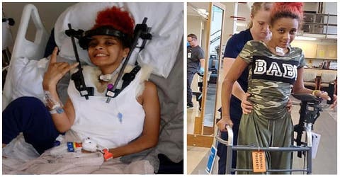 Vuelve a caminar tras 2 meses del accidente que quebró su espalda en 4 y la dejó paralizada
