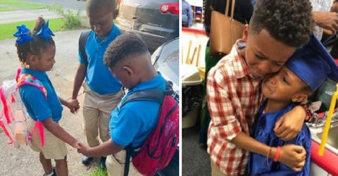 Tras un momento muy doloroso 3 hermanitos se toman de las manos y rezan en la escuela