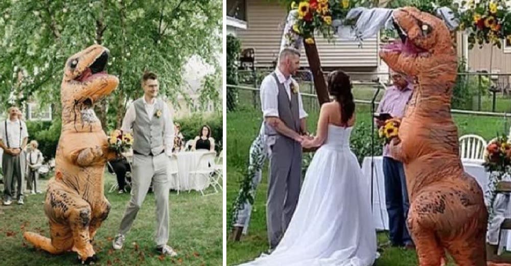 La dama de honor causa conmoción apareciendo en la boda vestida de tiranosaurio rex La dama de honor causa conmoción apareciendo en la boda vestida de tiranosaurio rex