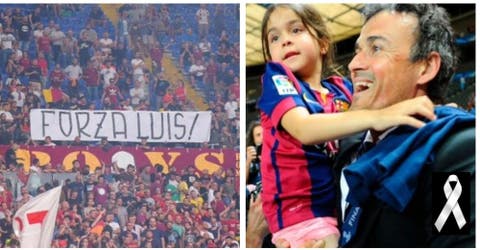 La afición del Roma muestra 3 pancartas como un emotivo homenaje a la hija de Luis Enrique