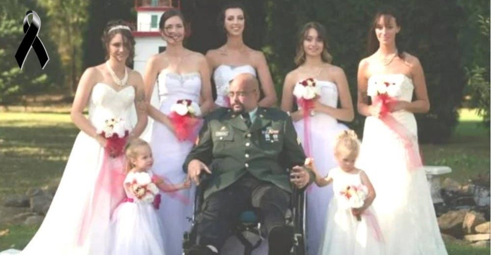 Sus 7 hijas aparecen vestidas de novia para que pudiera cumplir el anhelo de llevarlas al altar Sus 7 hijas aparecen vestidas de novia para que pudiera cumplir el anhelo de llevarlas al altar