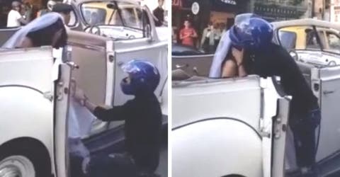 El vídeo viral de la novia que fue interceptada por su ex besándola y rogándole que no se case