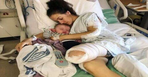 Después de un accidente en el perdió su pierna finalmente puede abrazar a su bebé