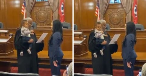 En la sala se quedan desconcertados cuando el juez le quita a su bebé en plena juramentación