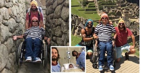 Quedó paralizado, pero en brazos de dos amigos logró llegar a la cima de Machu Picchu