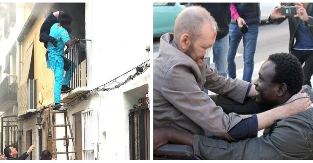 El hombre discapacitado rescatado de un incendio por fin abraza al inmigrante que lo salvó El hombre discapacitado rescatado de un incendio por fin abraza al inmigrante que lo salvó