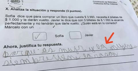 «Las mujeres siempre tienen la razón»- La respuesta viral de un niño en su examen de matemáticas