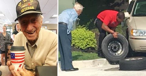 Un anciano de 96 años entra temblando de miedo a su cafetería favorita para pedir ayuda