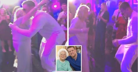 En plena boda la abuelita del novio deja a los invitados desconcertados mientras bailaba