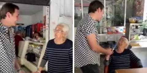 Ve a una anciana sola y triste y se acerca para ofrecerle una experiencia que nunca había vivido