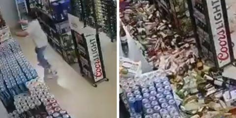 El vídeo viral del hombre que lucha por salvar las cervezas de una tienda durante un terremoto