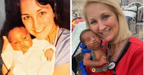 Una enfermera se emociona al cuidar al hijo del bebé prematuro que salvó hace décadas