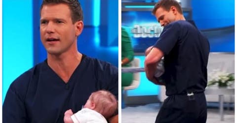 Un doctor se queda en shock en pleno programa de televisión al sostener al bebé de una asistente