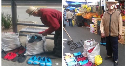 El abuelito que vende zapatos tejidos en la calle para poder sobrevivir necesita ayuda
