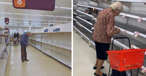 Difunden las fotos de ancianos desolados viendo los estantes vacíos para crear consciencia