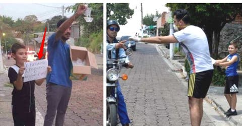 Las imágenes virales de una humilde familia con un letrero en la calle en plena cuarentena