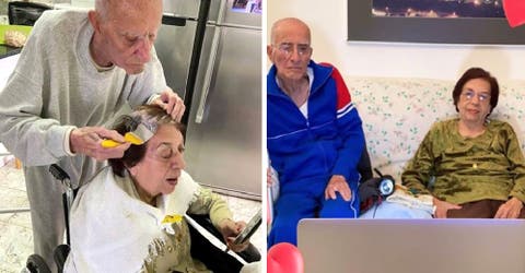Un abuelito tiñe el cabello de su esposa durante la cuarentena y el resultado se hace viral