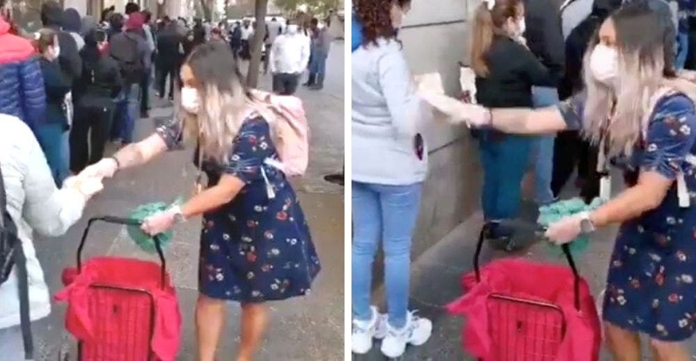Difunden la reacción de una joven ante los que hacen fila para recibir ayuda durante la cuarentena