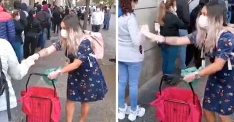 Difunden la reacción de una joven ante los que hacen fila para recibir ayuda durante la cuarentena