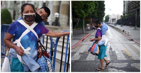 Lo arriesga todo para pedir ayuda en las calles con su hijo discapacitado sobre su espalda
