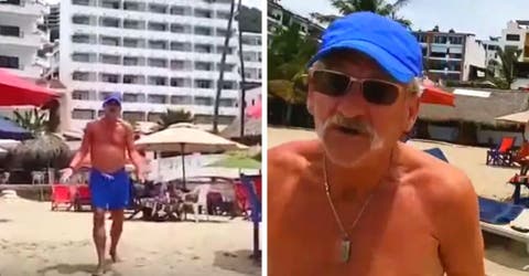 Un turista reacciona contra una reportera que lo grabó por disfrutar de la playa en cuarentena