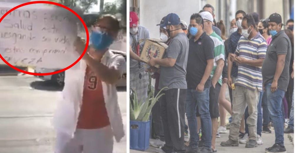 Una desesperada enfermera dirige un dramático mensaje a quienes hacen fila para comprar cerveza