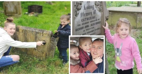 Se dedica junto a sus 3 niños a trabajar con las lápidas de un cementerio en la cuarentena
