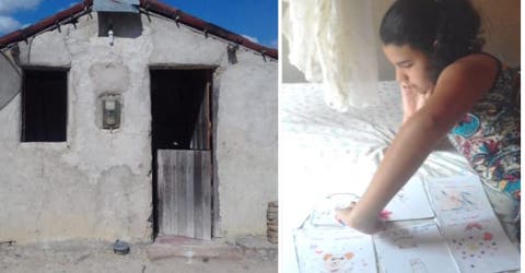Un niña suplica que compren los cuentos que hace para reconstruir su humilde casa de barro
