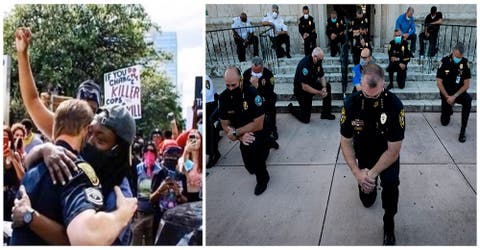 La reacción de estos policías ante los protestantes por la muerte de George Floyd causa revuelo