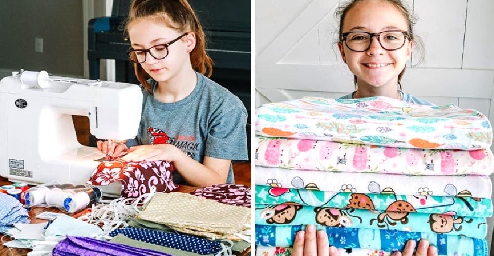 A los 11 años cose mantas y mascarillas para que otros niños sientan que alguien los ama A los 11 años cose mantas y mascarillas para que otros niños sientan que alguien los ama