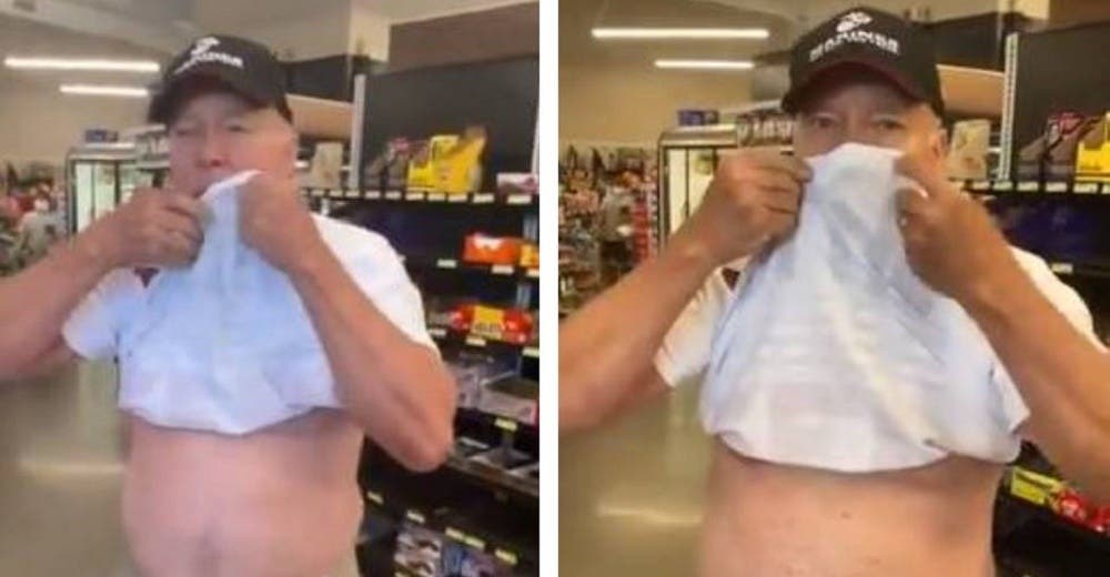 Expulsan de una tienda a un hombre que usa su camiseta como mascarilla para protegerse