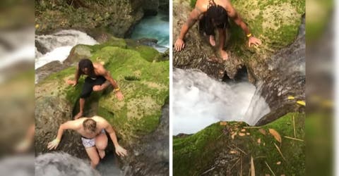 Queda grabado el momento en el que 2 turistas desaparecen tras precipitarse por una cascada