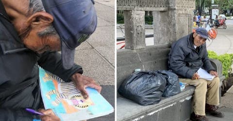 El abuelito que vende dibujos en la calle para sobrevivir hace su primera exposición artística