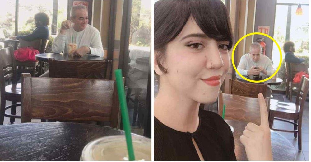 Su papá la acompaña a la cita que tenía con un chico de Tinder para protegerla Su papá la acompaña a la cita que tenía con un chico de Tinder para protegerla