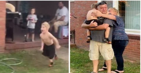 Un niño de 8 años corre a los brazos de sus abuelos entre lágrimas tras 8 meses sin verlos
