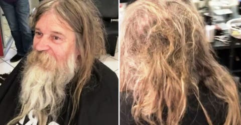 Un peluquero le dedica una hora a un hombre sin hogar dejándolo completamente irreconocible
