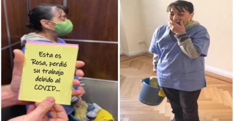 Los vecinos hacen llorar con un regalo a la mujer que limpiaba el edificio desde hace 20 años