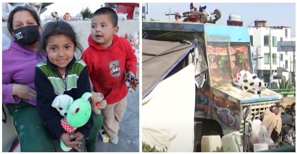 Viven con sus 5 niños en un viejo autobús y ofrecen lo poco que tienen a cambio de comida Viven con sus 5 niños en un viejo autobús y ofrecen lo poco que tienen a cambio de comida