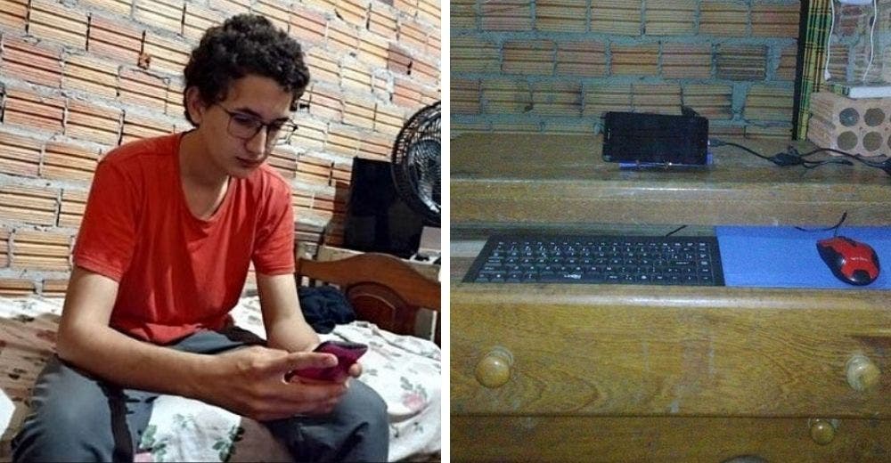 Ayudan al joven que estudia programación con su teléfono móvil en su humilde vivienda