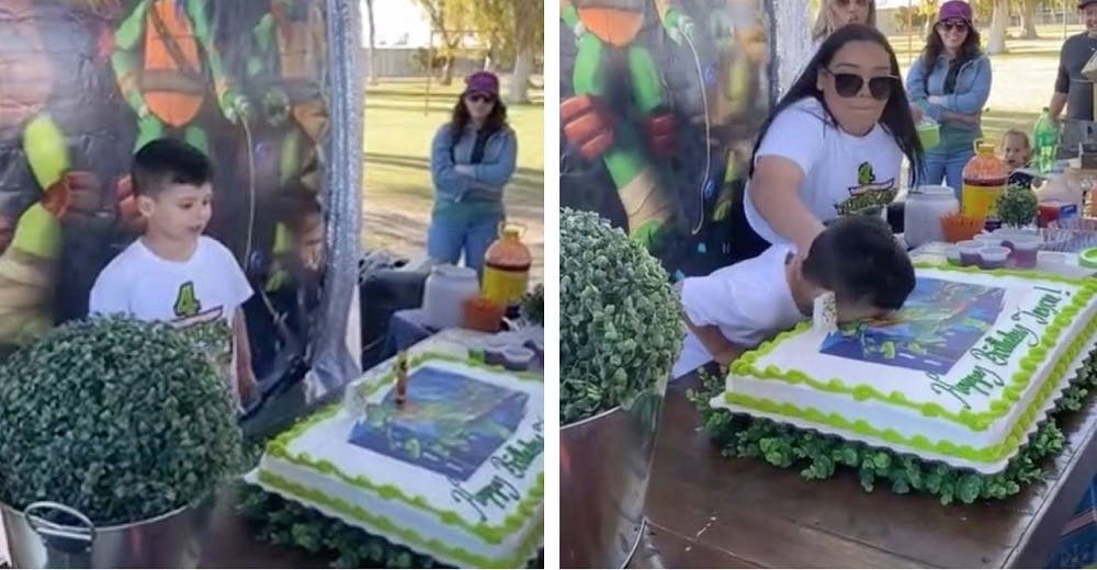 Acepta morder su pastel de cumpleaños y termina totalmente indignado con su familia