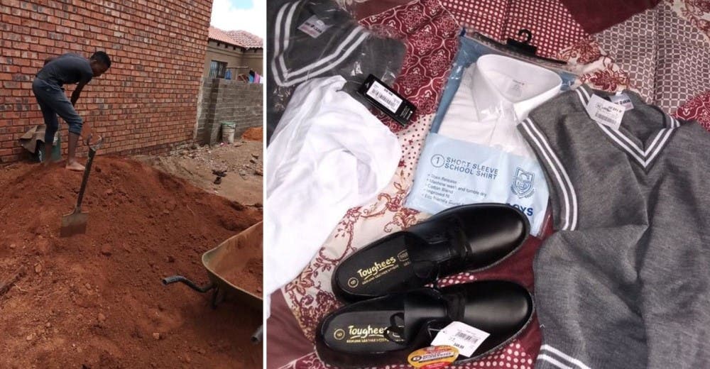 Un niño celebra que tras trabajar duro logró comprar su uniforme para seguir estudiando