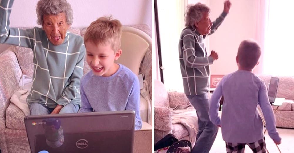 Su abuelita de 102 años aparece en su clase virtual de deporte corrigiendo a todos los niños