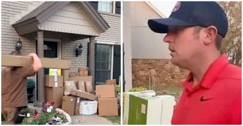 Se alarma cuando llega a casa y ve decenas de cajas afuera mientras su esposa graba escondida
