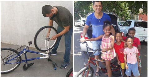 Dona bicicletas a los niños más pobres porque él recibió una y le cambió la vida