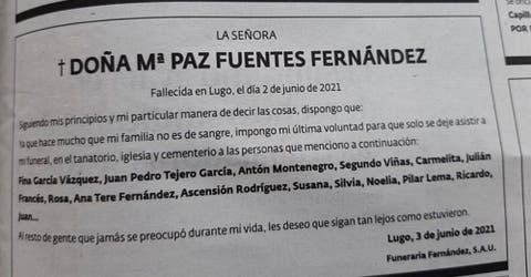 Una mujer deja escrito en su obituario las únicas 15 personas que podrán asistir a su funeral