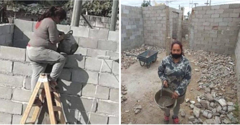 Con 4 hijos y sin dinero para pagarles a los albañiles construye sola su propia casa Con 4 hijos y sin dinero para pagarles a los albañiles construye sola su propia casa